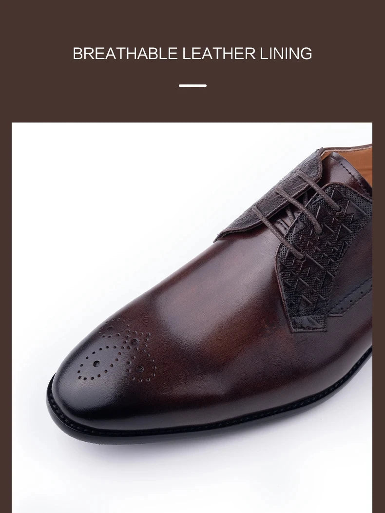 Luxury Mens Leather Shoes Fashions Genuine Leather Elegant Dress Derby Formal Shoe Casual Business Party Leather Shoes Coffee