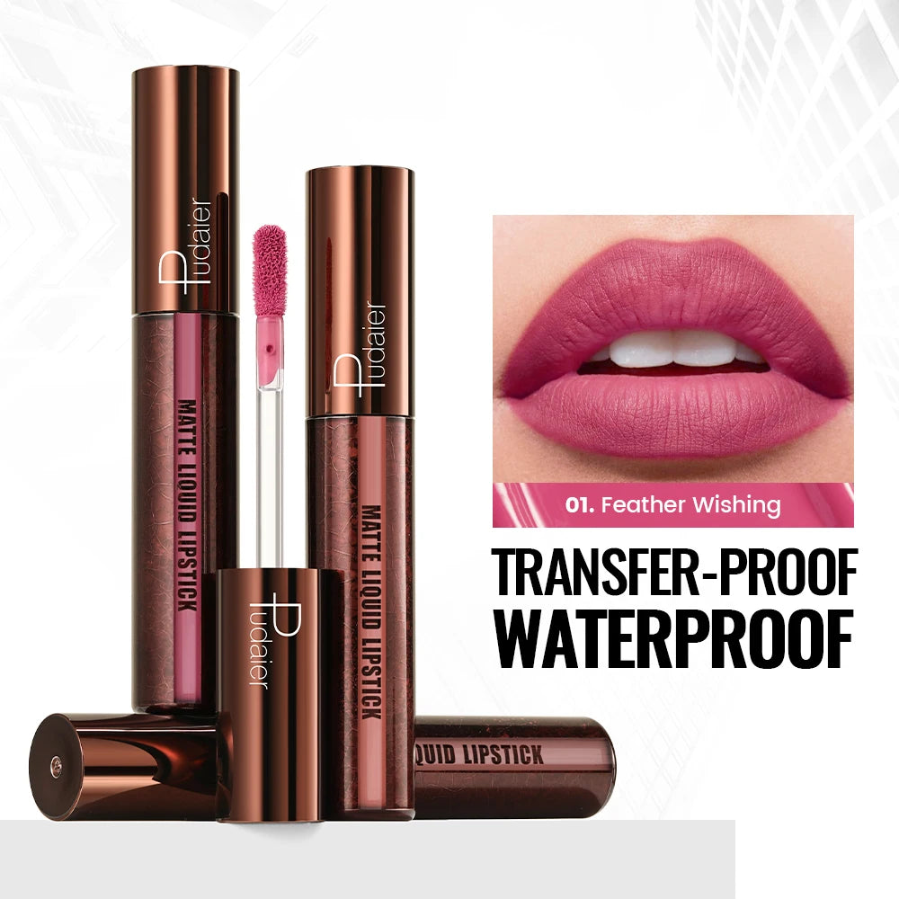 Pudaier Velvet Matte Liquid Lipstick | Waterproof & Transfer-Proof Lip Gloss | Long Lasting Lip Stain (5 Shades) | Kiss Proof, N