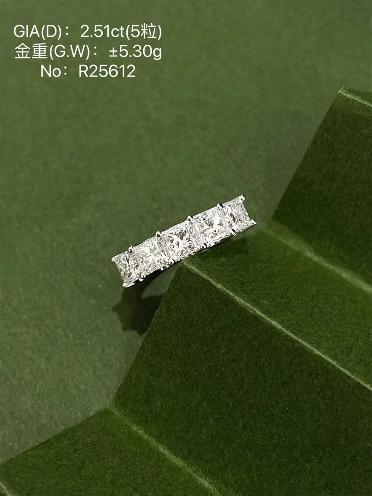 14K real gold laboratory grown diamond princess-shaped 5-stone row ring platinum engagement diamond ring fine jewelry