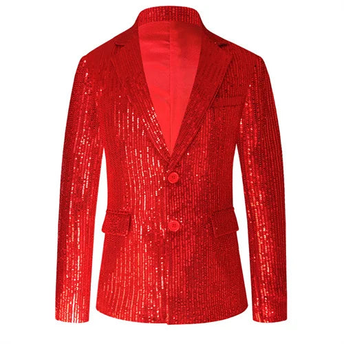 Bright Red Men Luxury Small Sequin Suit Jacket, Black / Green Fashion Male Wedding Dance Party Bar KTV  Blazers Coat.