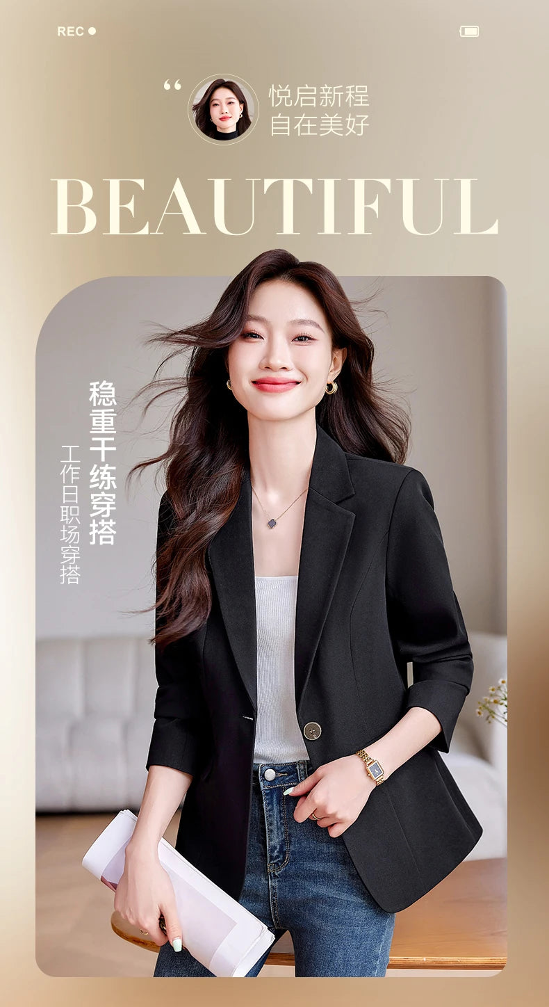 Bright Red Women's Suit Jacket, Stylish Fitted Coat, Black Asian-sized Young Girl Blazers. New 2026