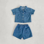 New baby clothes in summer, 0-3 years old baby girl and boy, sleeve pocket top + boxer shorts two-piece set