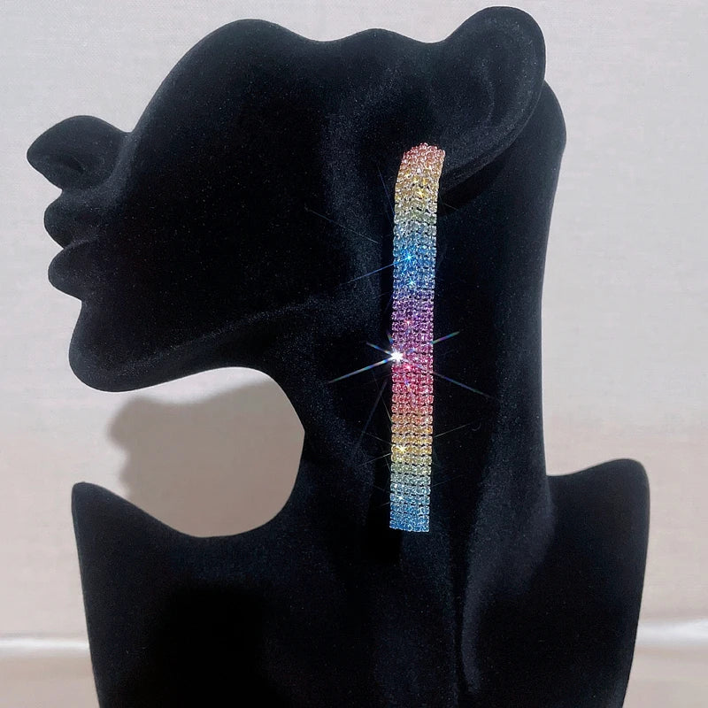 Fashion Geometric Square Crystal Earrings Ladies Exaggerated Long Earrings Wedding Jewelry Rhinestone Tassels Earrings for Women