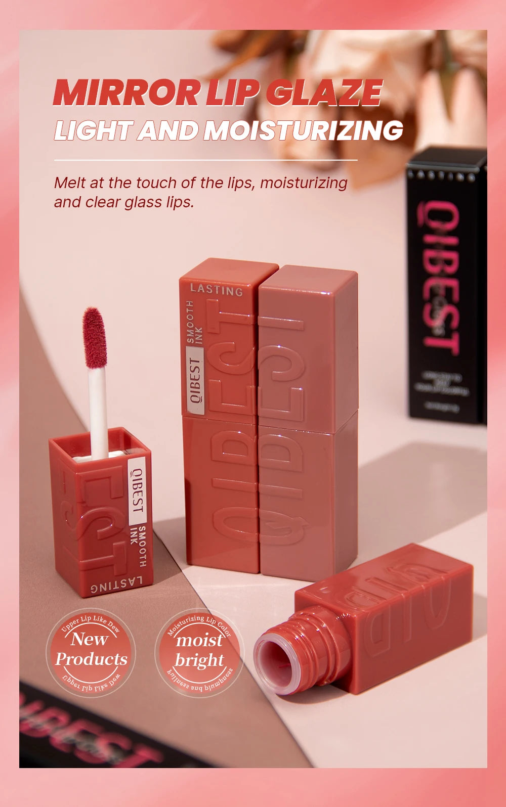 QIBEST 8 Color Watery Lip Gloss Waterproof Long Lasting Mirror Lip Glaze Moisturizing Liquid Lipstick Tint Women Makeup Cosmetic
