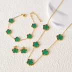 14K Gold Plated Cinquefoil Link Bracelet White Black Red Green Lucky Bracelet Necklace Earrings Jewellery Gifts Fashion Women