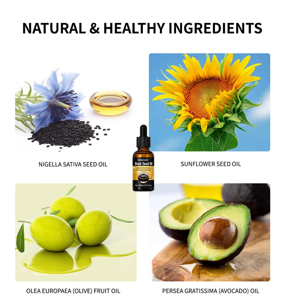 30ml Natural Black Seed Oil Serum Improve Dry&Frizzy Nourish And Repair Damaged Hair Essential Massage Oil Smooth Hair Skin Care
