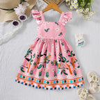 Girls' summer style small fly sleeve plant print dress