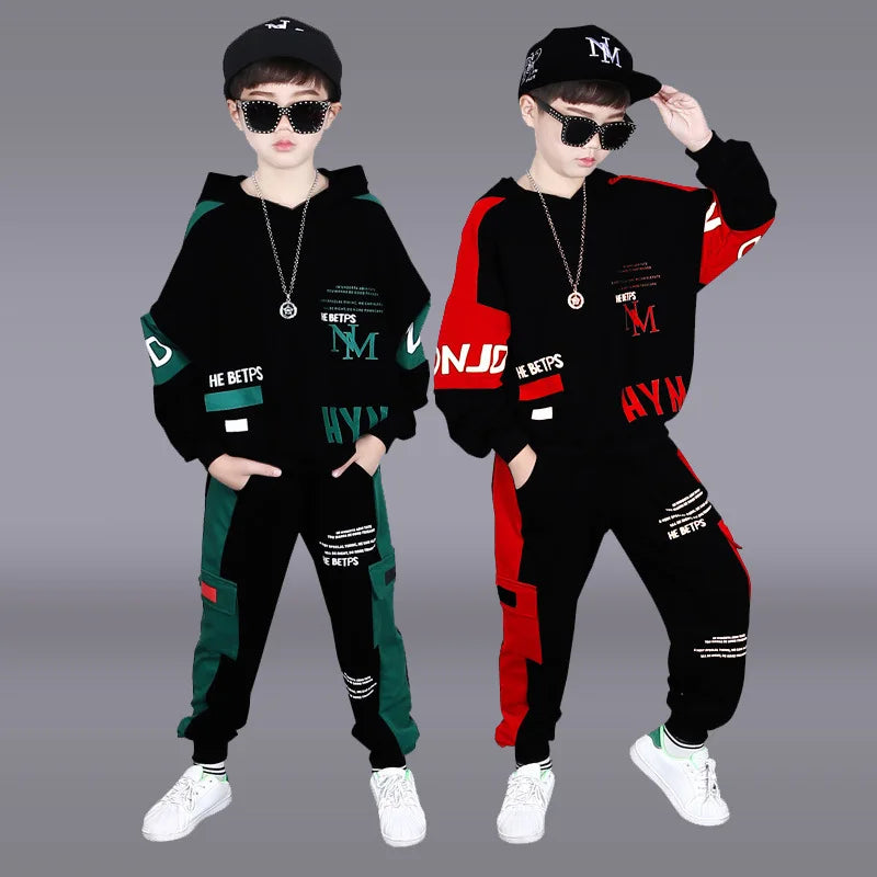 2025 autumn winter children Boy Clothes Teenager tracksuit letters Hooded Top Shirts Sweatshirt + Ankle-tie Pant 8 10 11 12 year