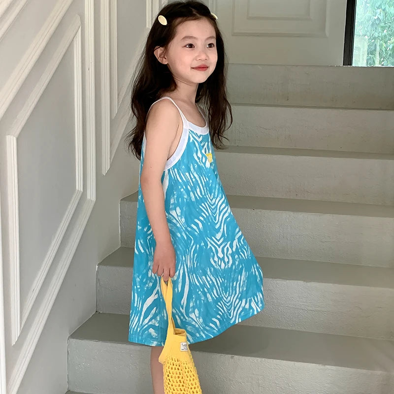 Girls Dress for Teens 11 12 to 13 Years Blue Floral Dress Summer Kids Clothes Casual Sleeveless Children's Dresses 140 150 160cm