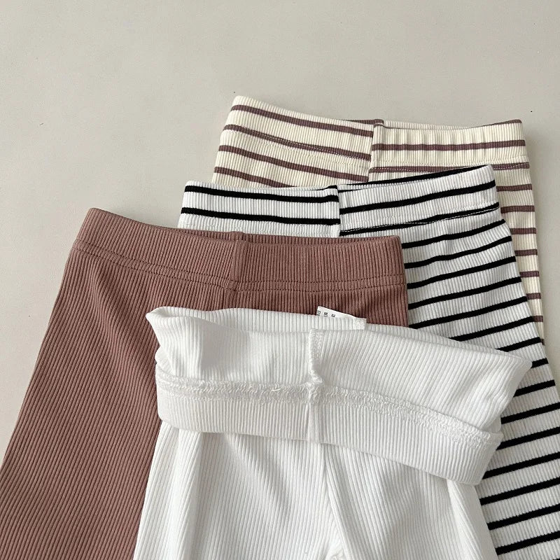 Baby clothes 0-6 year old children's pants striped cotton girls solid color leggings casual striped thin new boys elastic pants