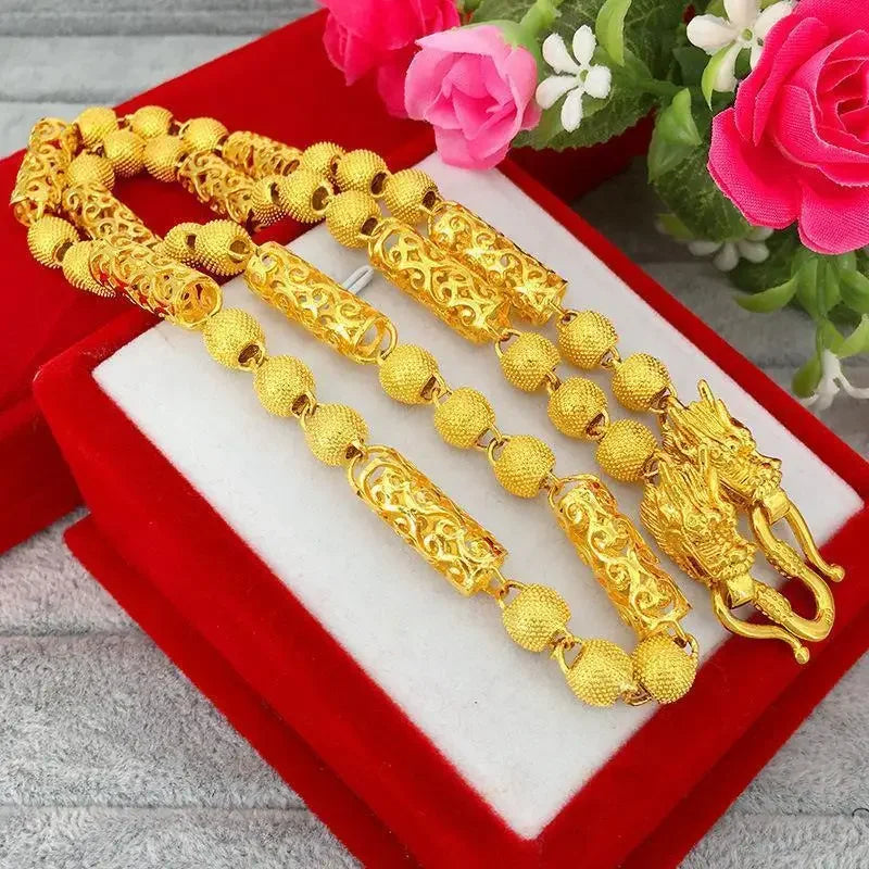 Plated 100% Pure 18K Gold Real Necklace Gold Necklace Domineering Fashion Trendy 24K 999 Men's Gold Necklace Pendant Gifts