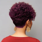 Human Hair Wig Burgundy 4# black Curly Pixie Cut with Layers With Bangs Short Hair Wigs For Women Full Machine Made Wig
