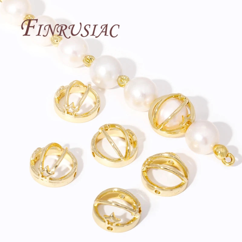 Multi Types 14K/18K Gold Plated Round Bead Frame,Brass Metal Circle Frame Connectors Spacers Beads,DIY Beading Jewelry Making