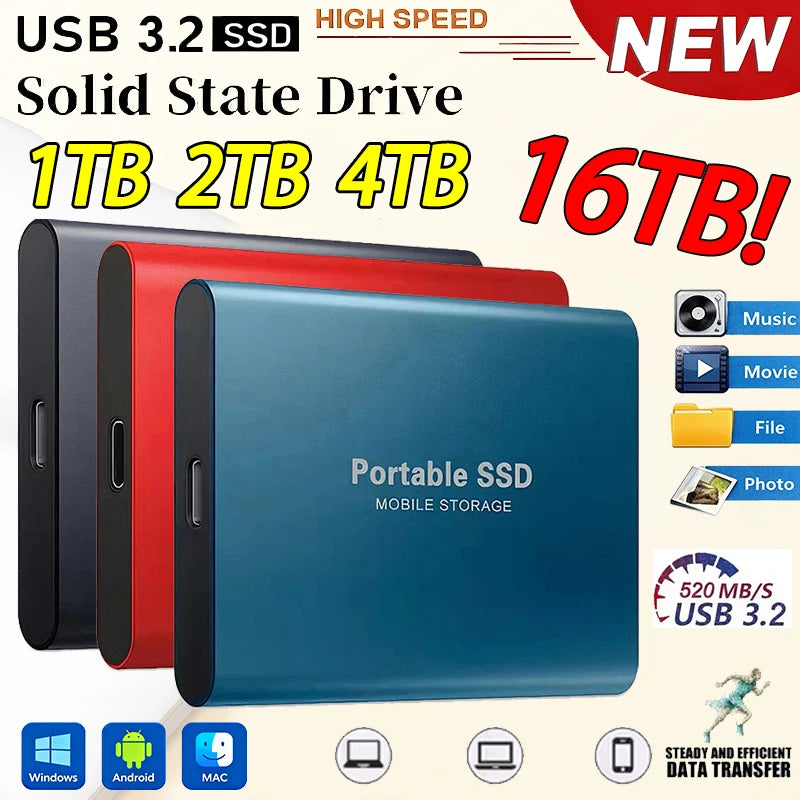 Metal Casing HDD 16TB External Hard Drive Type-C USB3.2 Solid State Hard Disk 2TB 4TB Mobile Storage Device For PC MAC Laptop