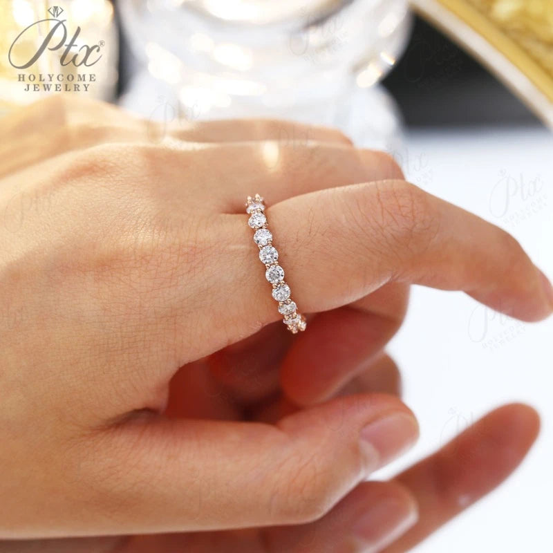 14K 18K Gold Plated Ring S925 Silver Pave Ring White Moissanite Ring Round Brilliant Cut Party Wedding Engagement Jewelry Gift