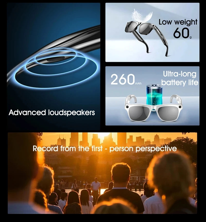 Smart Glasses AI GPT 8K HD Camera Bluetooth Call 260Mah Battery Voice Assistant Translate Identify Objects Smart Glasses