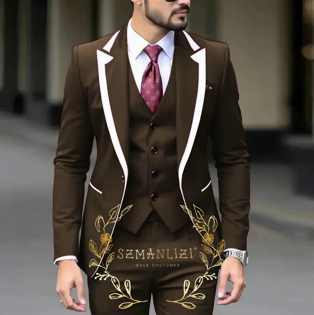 Royal Blue Wedding Tuxedos Men Suit Peak Lapel Terno Masculino Slim Fit Groom Prom Man Blazer Custom 3 Pieces Jacket Pant Vest