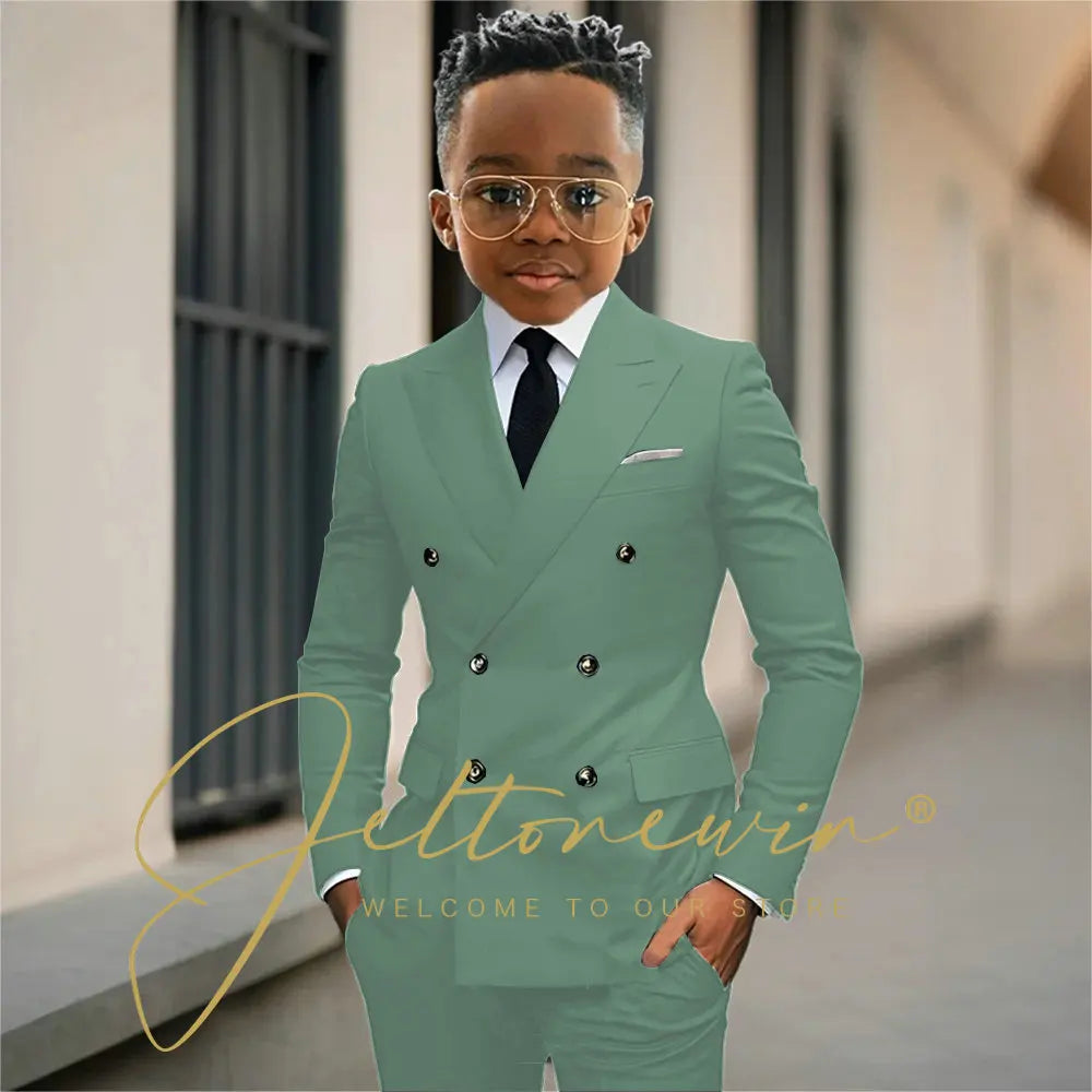 Boy's Beige Suit Set Double Breasted Blazer Pants 2 Pieces Classic kids Wedding Tuxedos Children Party Suits outfits