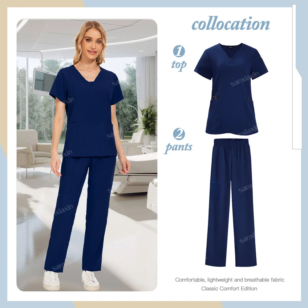 Hot sale nursing articles Women Scrubs Set Nurse Accessories Medical Uniform Soft Comfort Clinical Workwear Operating Work Suits