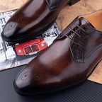 Luxury Mens Leather Shoes Fashions Genuine Leather Elegant Dress Derby Formal Shoe Casual Business Party Leather Shoes Coffee