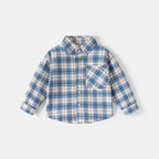 Spring Autumn Kids Plaid Long Sleeve Shirt Korean Style Boys Girls Loose Oversized Top Light Outerwear Casual Children Blouse
