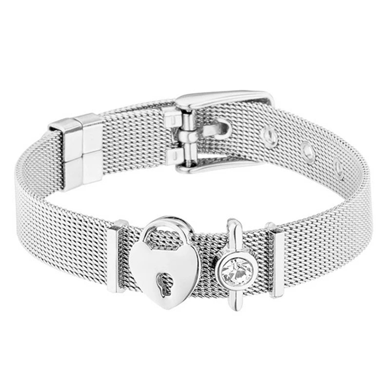 Fashion Stainless Steel For Woman Men Bracelet Mesh Bracelet Set Crystal Heart Anchor Charm Fine Bracelet Bangle Female Lover