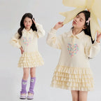 2025 New Autumn heart Teens Girls Cloth long sleeve T-Shirt Pleated splicing princess dress Children Tiered Skirt 5 12 14 year