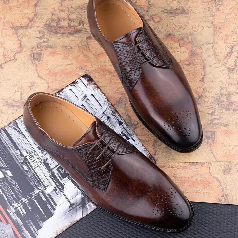 Luxury Mens Leather Shoes Fashions Genuine Leather Elegant Dress Derby Formal Shoe Casual Business Party Leather Shoes Coffee