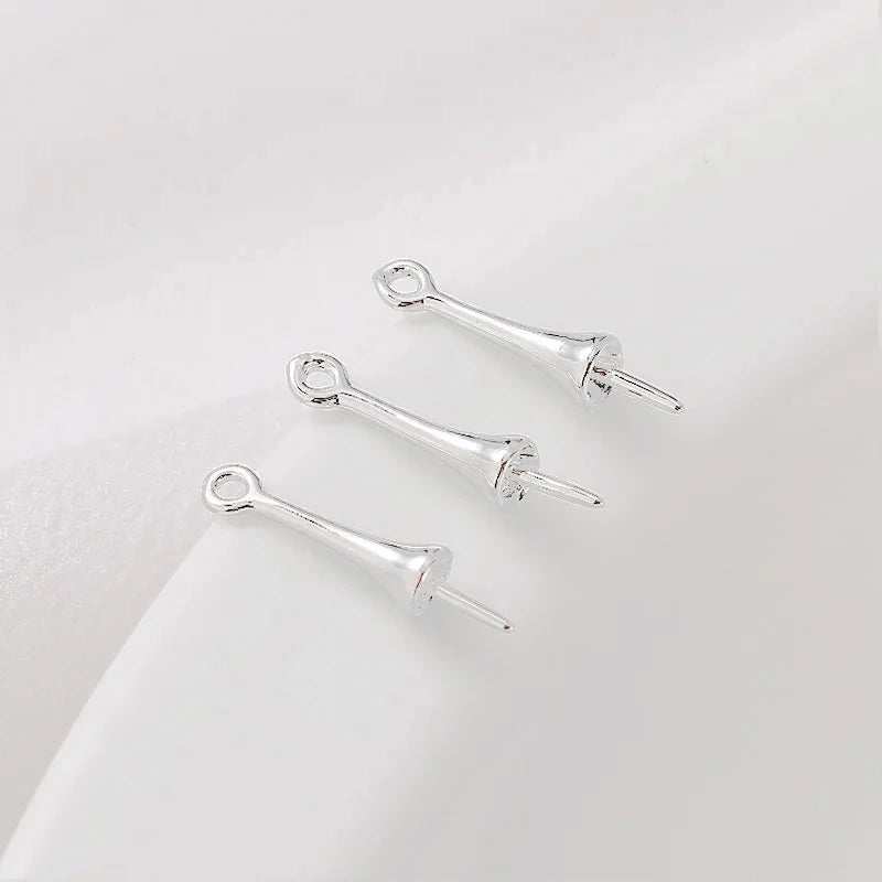 Gold Plated Brass Long Eye Pin Peg Bail with 6mm Bead Cap and Peg Pendant Bail,For Half Drilled Pearls,Earring Jewelry Making