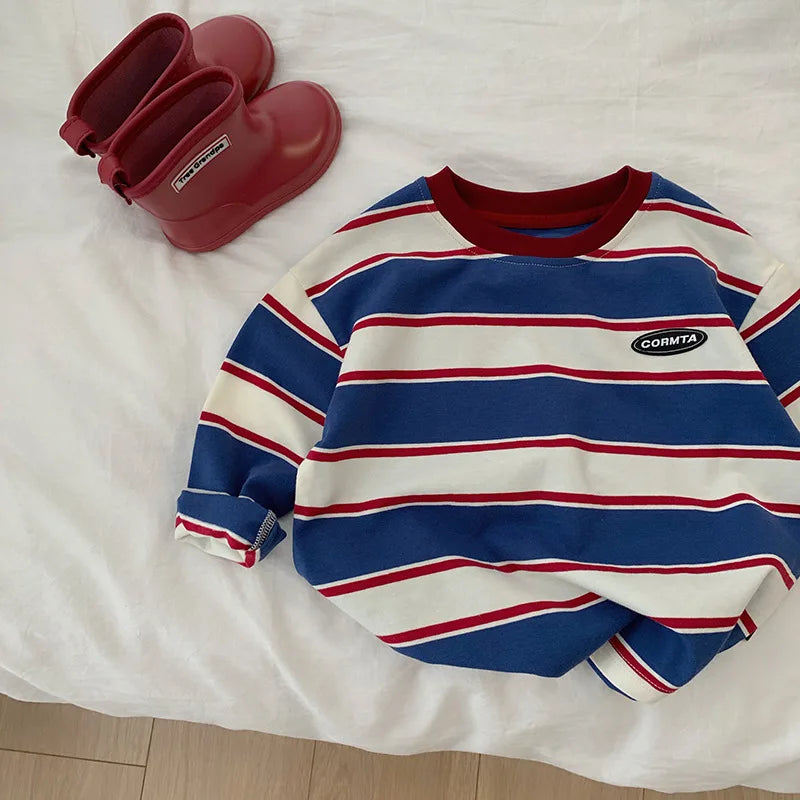 2-7Y autumn Children Clothes For Baby Girl Boys T-shirt Stripe Cotton Long Sleeves Shirts Teen Hoodie Bottoming Shirt Kids Tops