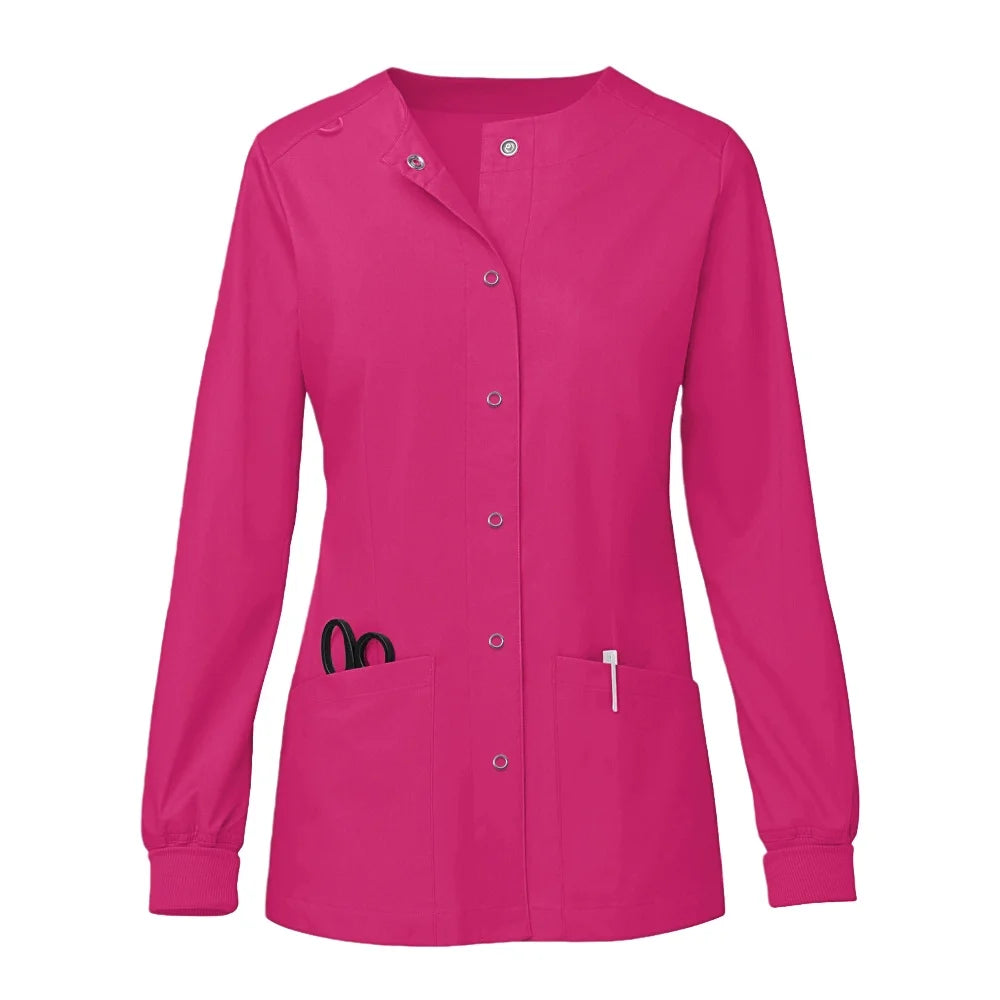 Women O-Neck Nursing Spa Scrub Uniforms Printed Scrubs Top Cartoon Medical Uniform Stretch Scrubs Top Long Sleeve Medicale Femme