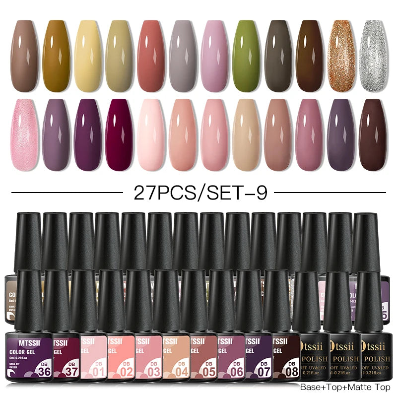 Mtssii 20/40/60Pcs Nail Gel Polish Set Kit Nude Pink Glitter Nail Art UV Gel Manicure Set Vernis Semi Permanent Base Top Coat