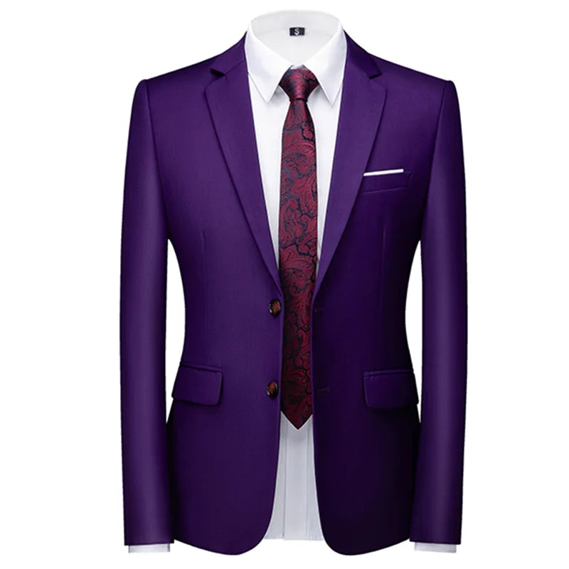 New Men Pure Color Formal Business Social Office Suit Slim Fit Jacket Male Wedding Dance Party Tuxedo Dress Simple Blazers Homme