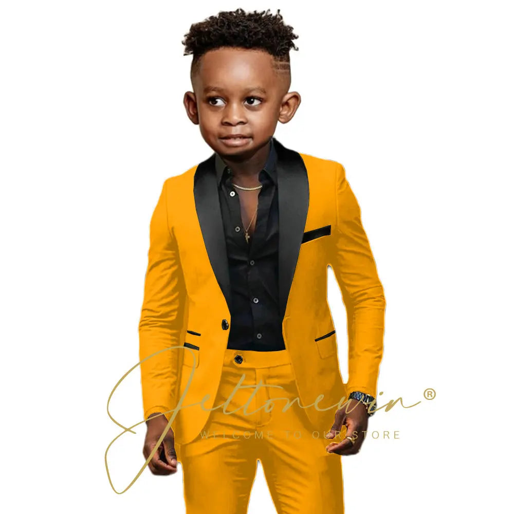 White Boys Suits 2 Pieces Wedding Formal Party Tuxedo Child Shawl Lapel Kids Dress Jacket Pants Slim Fit Blazer Sets