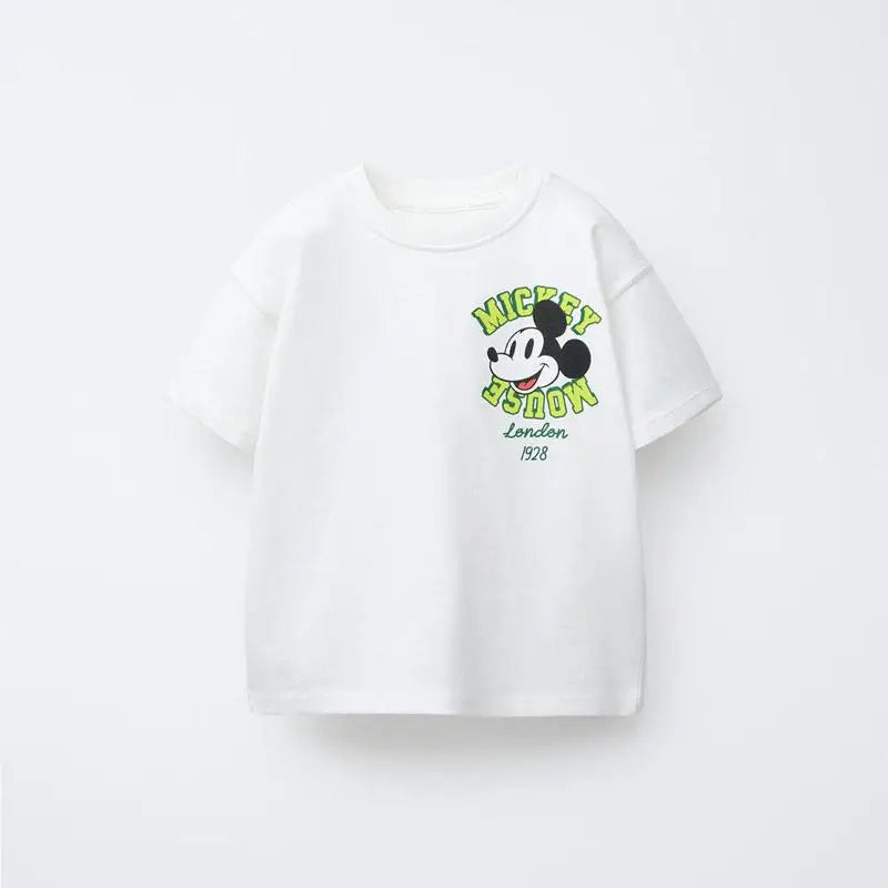 1-7 Age Disney Cartoon T-shirt 2026 Summer New Kids Clothing Short Sleeve Tops Tees Fashion Casual O-neck Pullover Tshirts