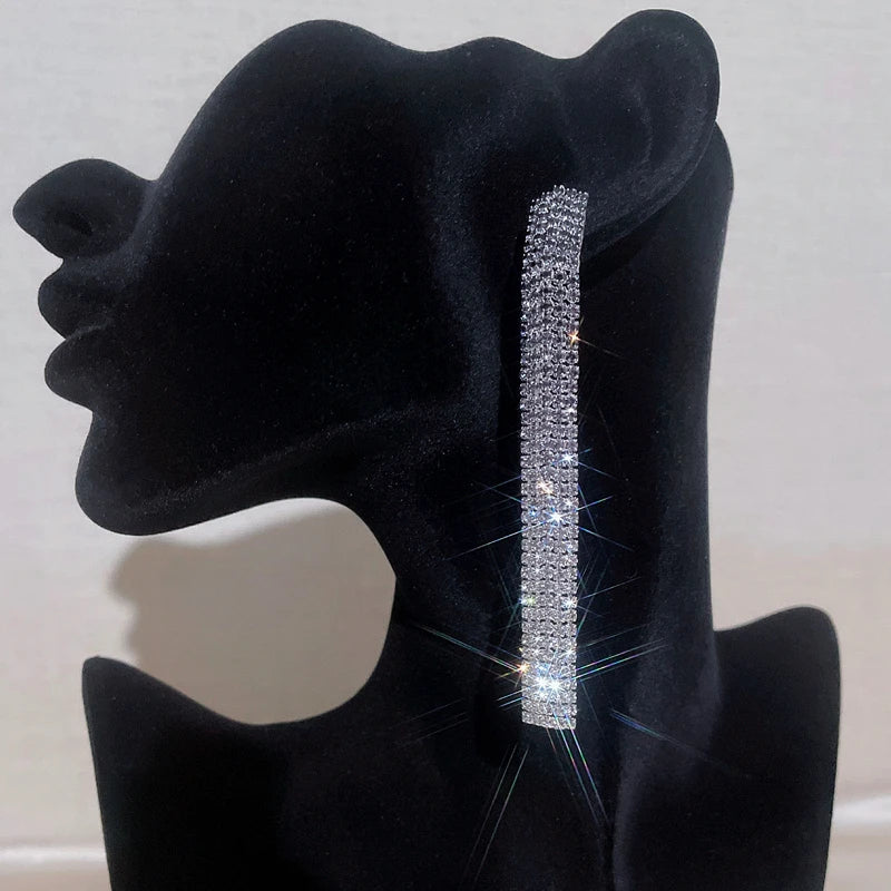 Fashion Geometric Square Crystal Earrings Ladies Exaggerated Long Earrings Wedding Jewelry Rhinestone Tassels Earrings for Women