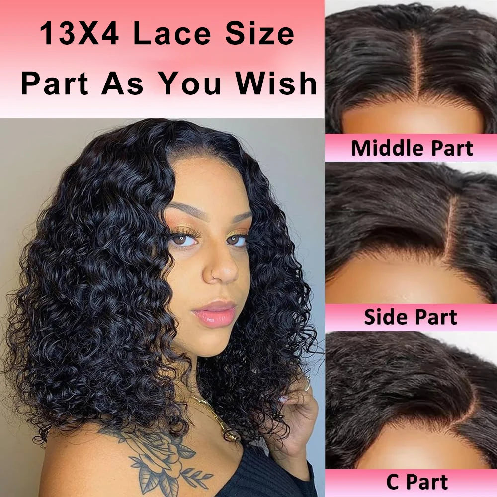 13x4 Curly Bob Wig Human Hair 100% Glueless Wear and Go HD Lace Human Hair Frontal Preplucked Ready to Wear Water Wave Bob Wigs