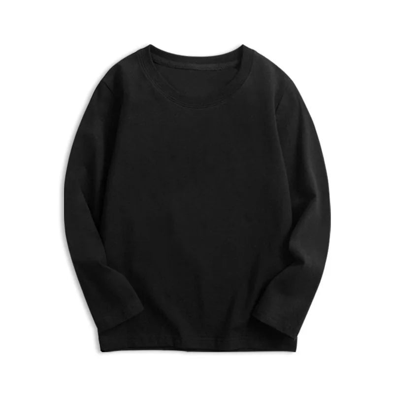 Black White Basic Cotton T-shirt for Boys Girls Clothes Children's Long Sleeve Solid Tops Kids 2 to 14 Years Leasure Wear Tshirt