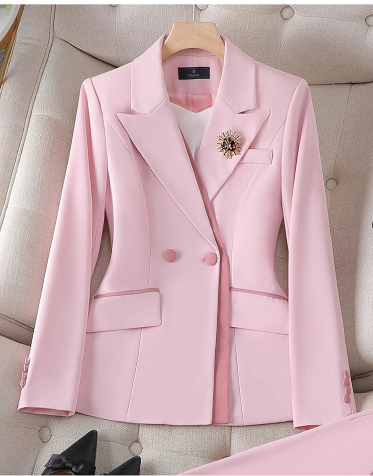 Women's Winter Retro Casual Irregular Suit Jacket Half Skirt Set Commuting Solid Double Breasted Suit Half Skirt Two-piece Set
