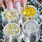 Holographic Glitter set 4 different shines Nail Sequins 10 grams each jar Holographic Cosmetic Festival Chunky Glitters Sequins