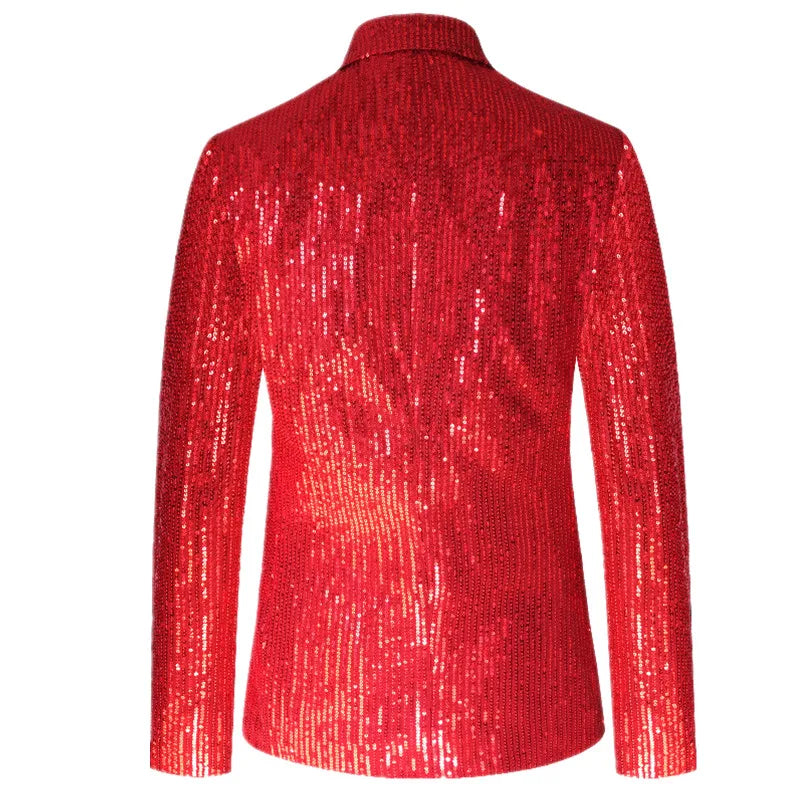 Bright Red Men Luxury Small Sequin Suit Jacket, Black / Green Fashion Male Wedding Dance Party Bar KTV  Blazers Coat.