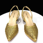 Venus Chan Pointed Toe Heels for Women 2023 Elegant Party Wine Color Full Diamond Pumps Italian Shoes and Bags Matching Set