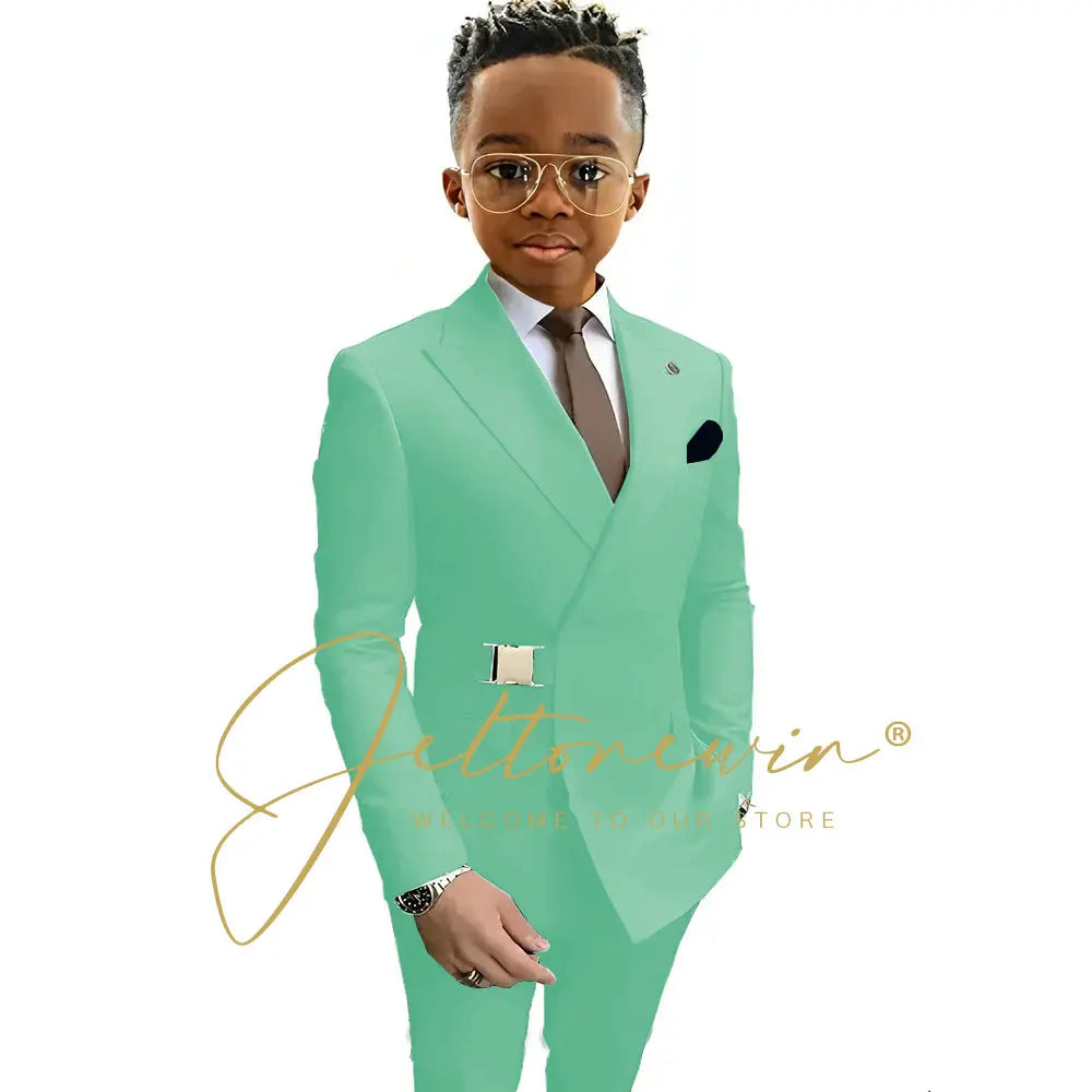 Boys Suit Fashion Wedding Tuxedos 2-piece Set Pointed Collar Jacket Double Breasted Blazer Pants for Party