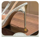 French Bride Gold Wedding Shoes for women Thin Heel Pointed Shallow Mouth Flower Rhinodrill High Heels Bao Head Fashion Sandals