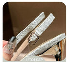 French Bride Gold Wedding Shoes for women Thin Heel Pointed Shallow Mouth Flower Rhinodrill High Heels Bao Head Fashion Sandals