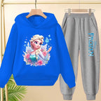 kids Kawaii Elsa Anima Film Pink Hoodies Boys Girls Casual Sweatshirt+Pants 3-12 Years Fashion Top Tracksuit Frozen Set Clothing