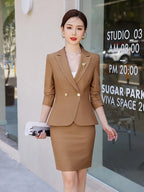 NAVIU Blue Suits Women 2023 New Autumn Professional Long Sleeve Rulffes Slim Blazer And Skirt Sets Office Ladies Work Wear Red