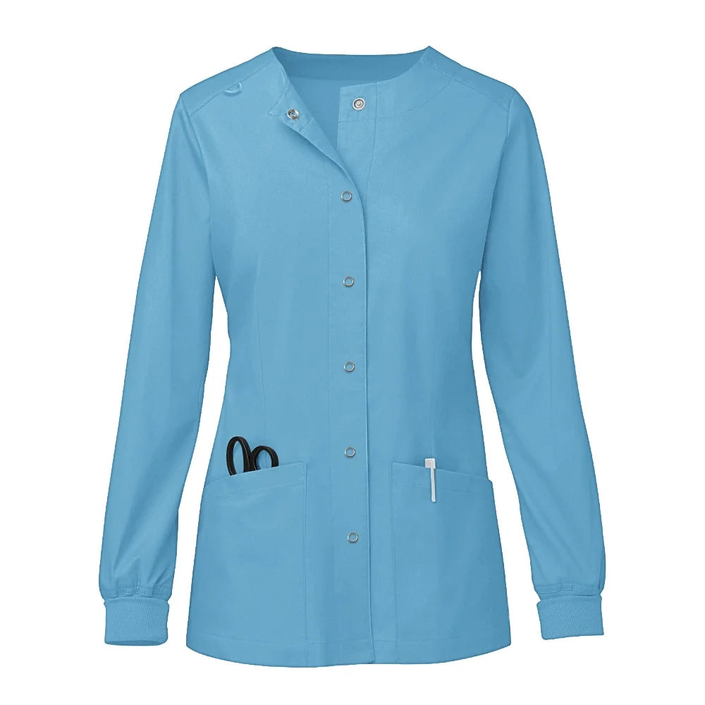 Women O-Neck Nursing Spa Scrub Uniforms Printed Scrubs Top Cartoon Medical Uniform Stretch Scrubs Top Long Sleeve Medicale Femme