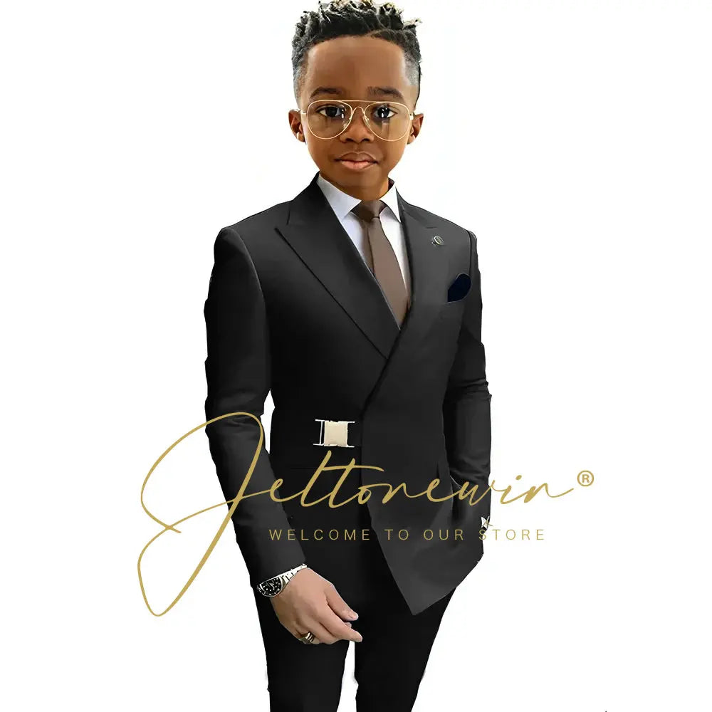 Boys Suit Fashion Wedding Tuxedos 2-piece Set Pointed Collar Jacket Double Breasted Blazer Pants for Party