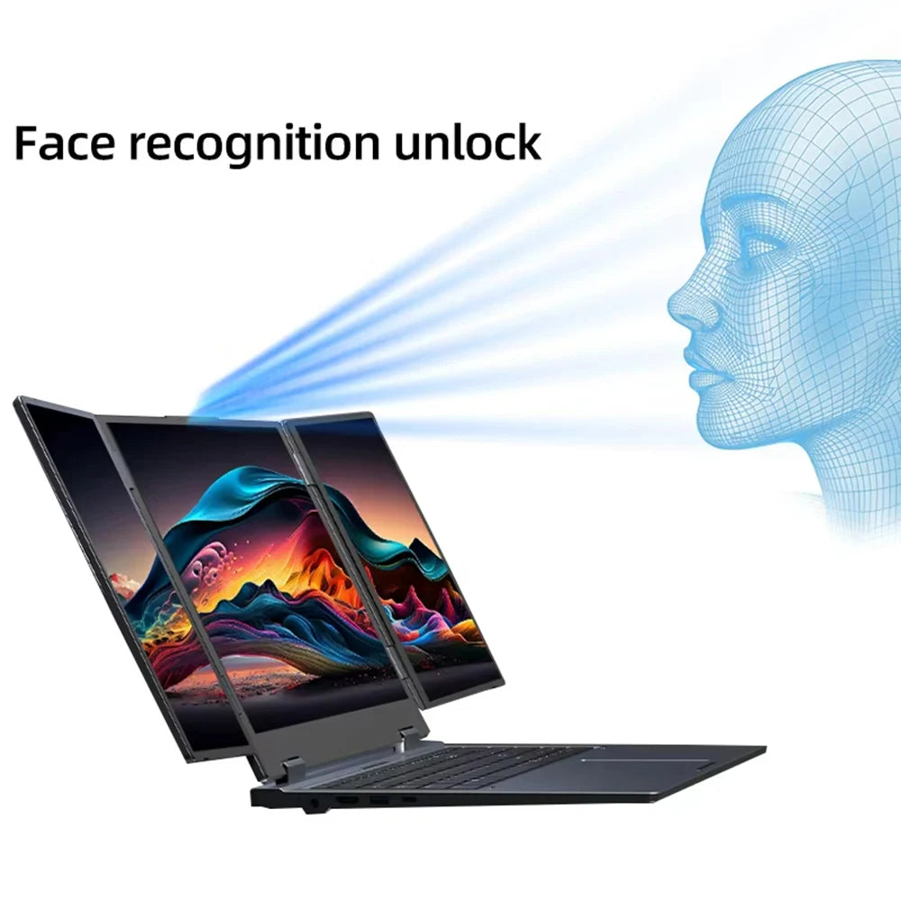 16+2*10.5 Inch Triple Screen Laptop Intel Core I5 12450H 32GB RAM 2TB Notebook Fingerprint/Face Recognition Unlocking Office PC